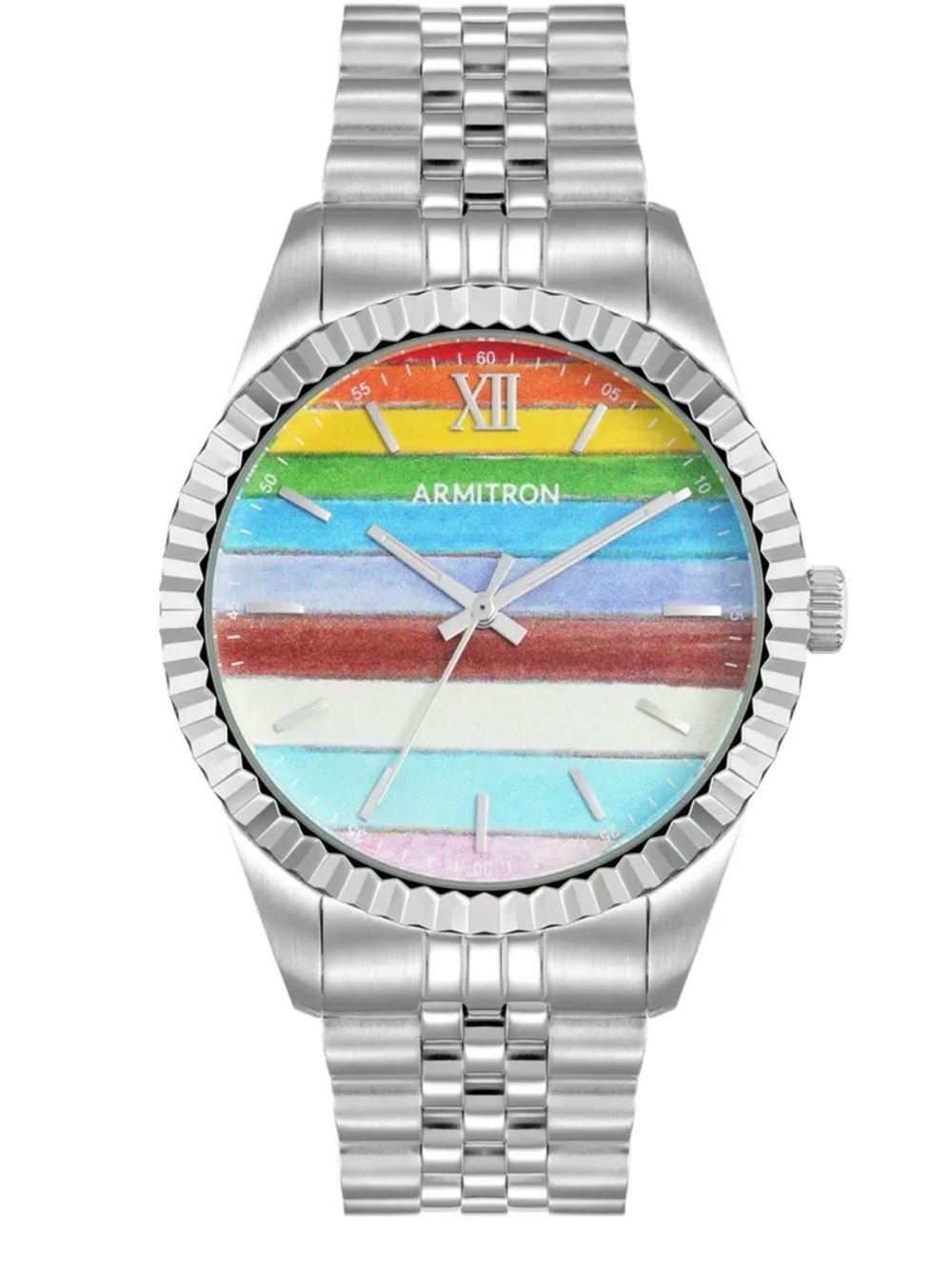 Armitron Silver Watch with Rainbow Striped Dial unisex